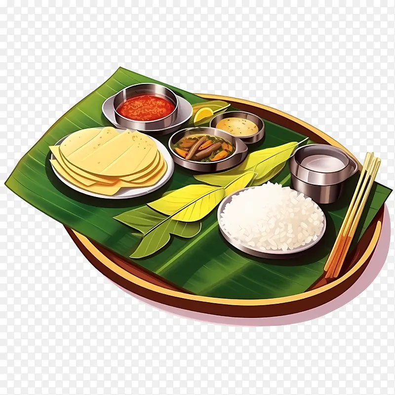 OnamSadya食物-OnamSadya食物盘食物咖喱饭