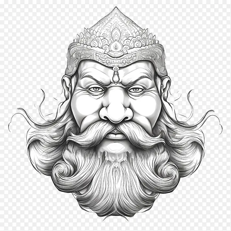 抽象脸-抽象脸肖像留着胡子的白色长发