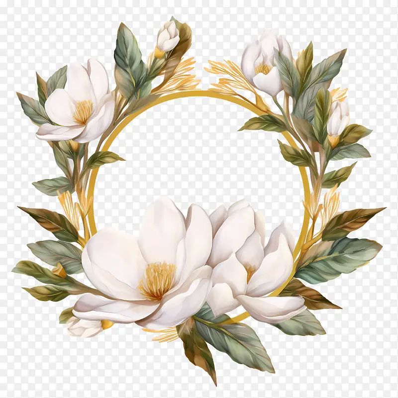 玉兰花环-玉兰花环花束白花花环叶子