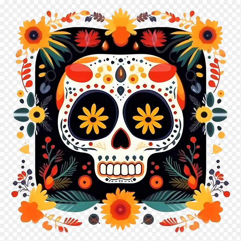 亡灵节-亡灵节死亡之日彩色框架头骨