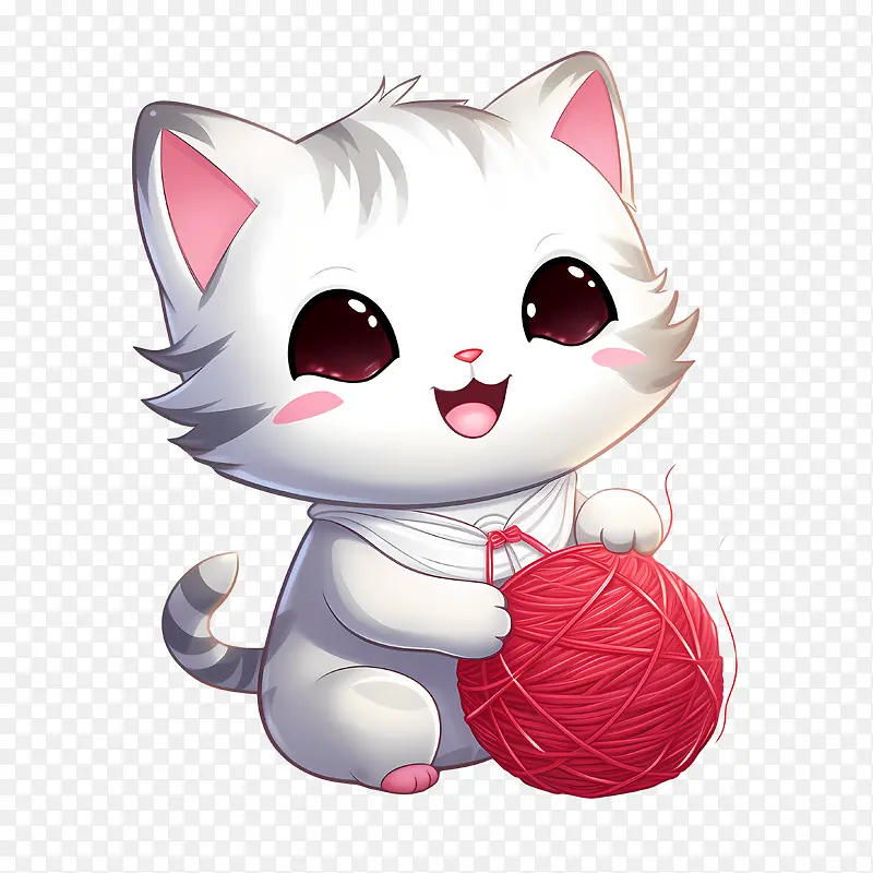 猫玩毛线球-猫玩毛线球可爱可爱的小猫白色