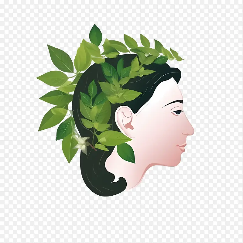 抽象的脸-抽象的脸绿叶女人的头花环绿色