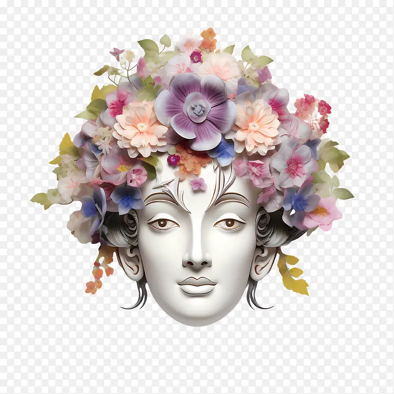 抽象脸-抽象脸头花头饰花卉