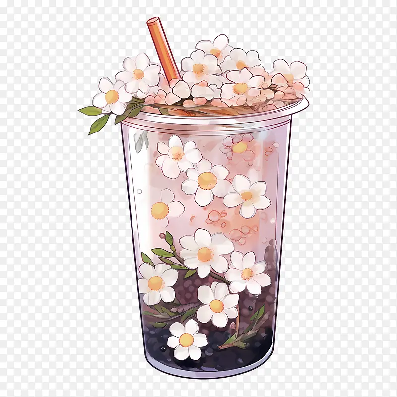 珍珠奶茶-珍珠奶茶杯茶果花