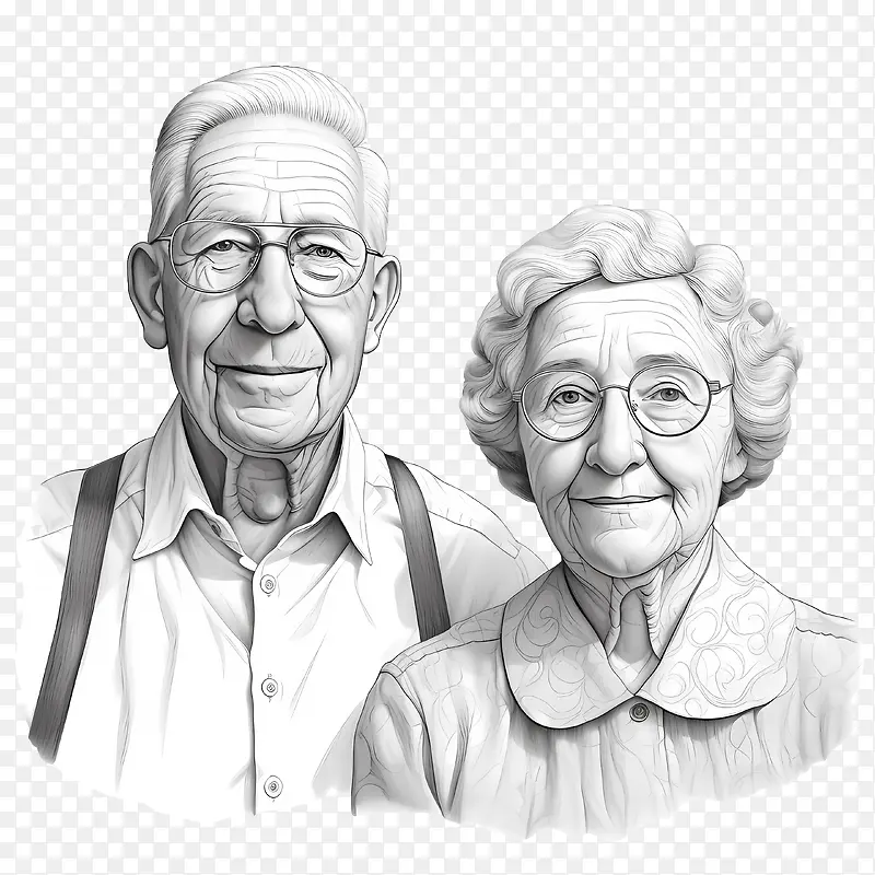 国际老年人日-国际老年人日老夫妇丈夫和妻子黑白画在花园里的老夫妇