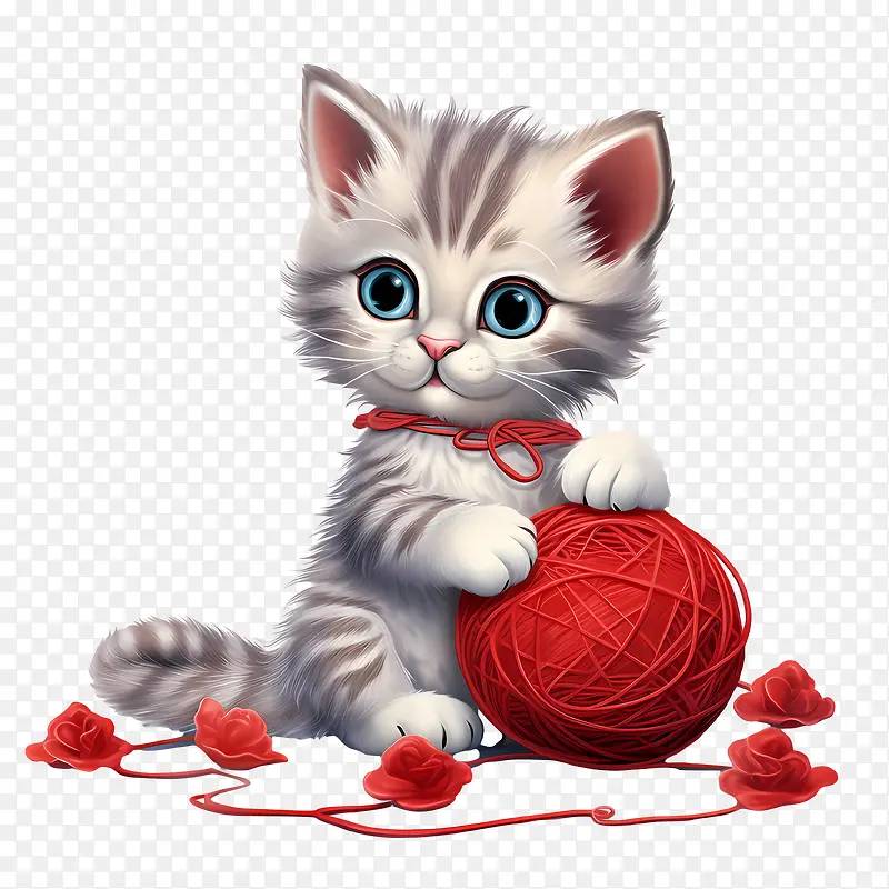 猫玩毛线球-猫玩毛线球小猫可爱俏皮毛茸茸