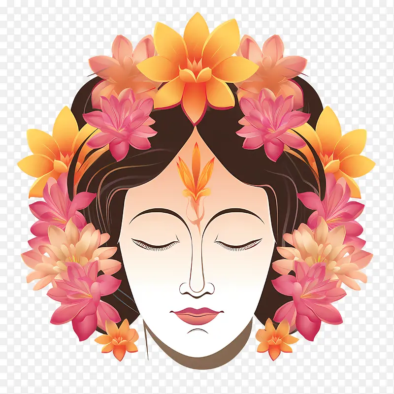抽象脸-抽象脸脸眼睛花叶子
