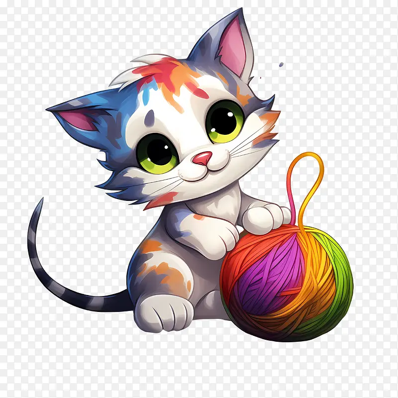 猫玩毛线球-猫玩毛线球小猫多彩俏皮可爱