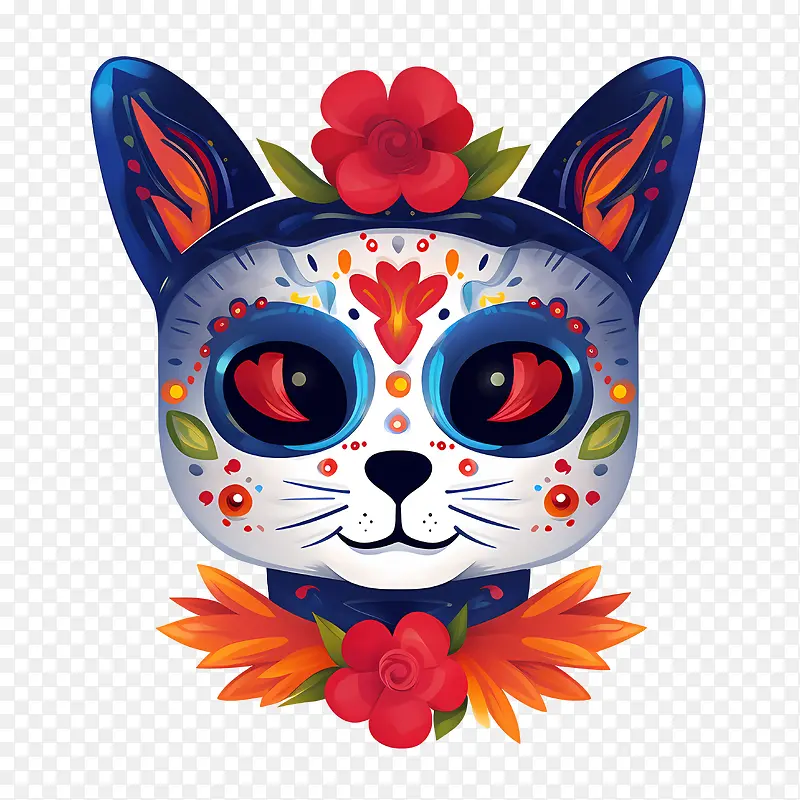 亡灵节-亡灵节亡灵节猫头骨猫多彩
