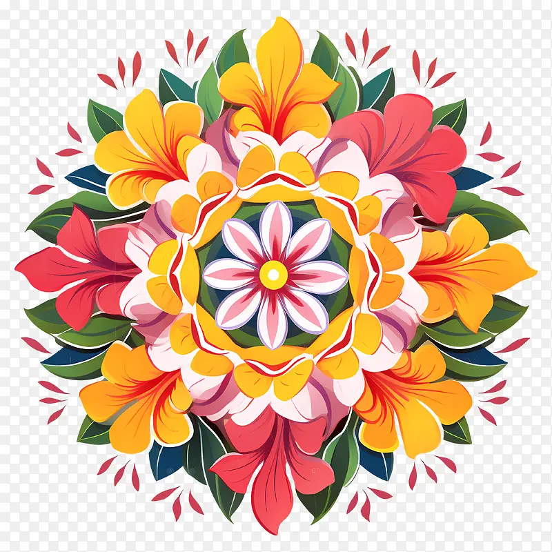 onam花卉rangoli-onam花卉rangoli曼达尔花卉多彩图案