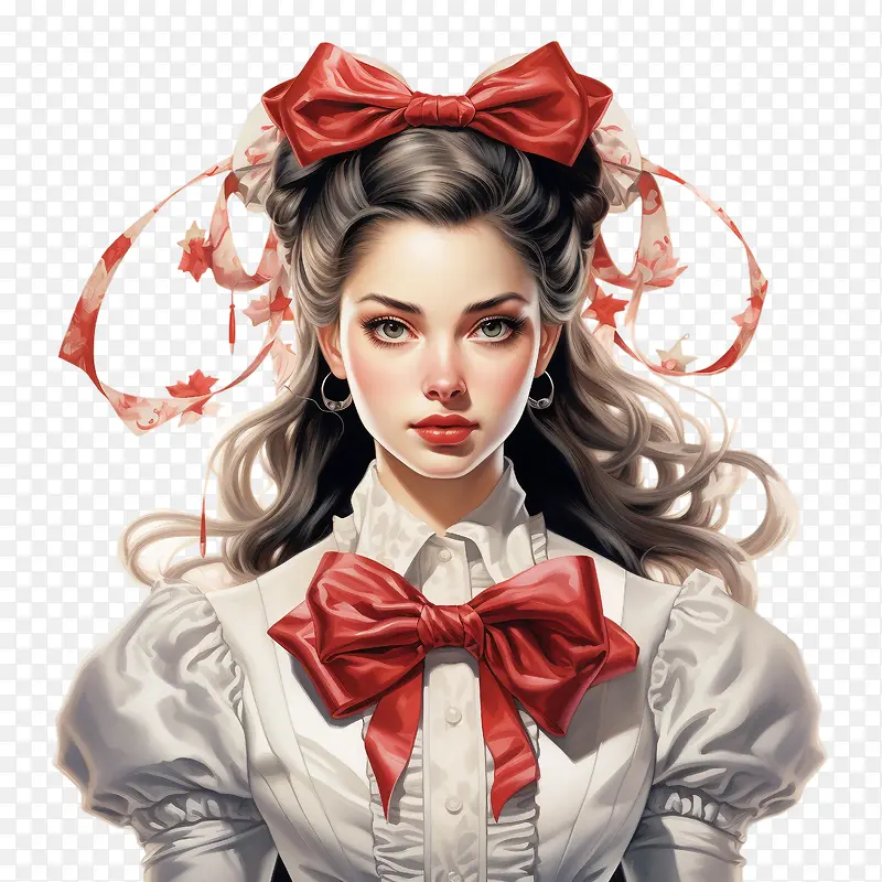 国际蝴蝶结日-国际蝴蝶结日红色蝴蝶结白裙白领粉色口红女孩