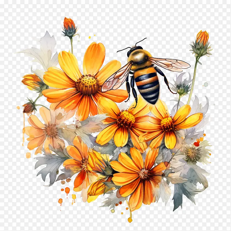 世界蜜蜂日-世界蜜蜂日蜂花黄色水彩