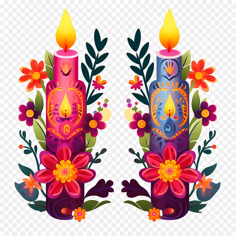 蜡烛-蜡烛亡灵节diadelosmuertos多彩花卉