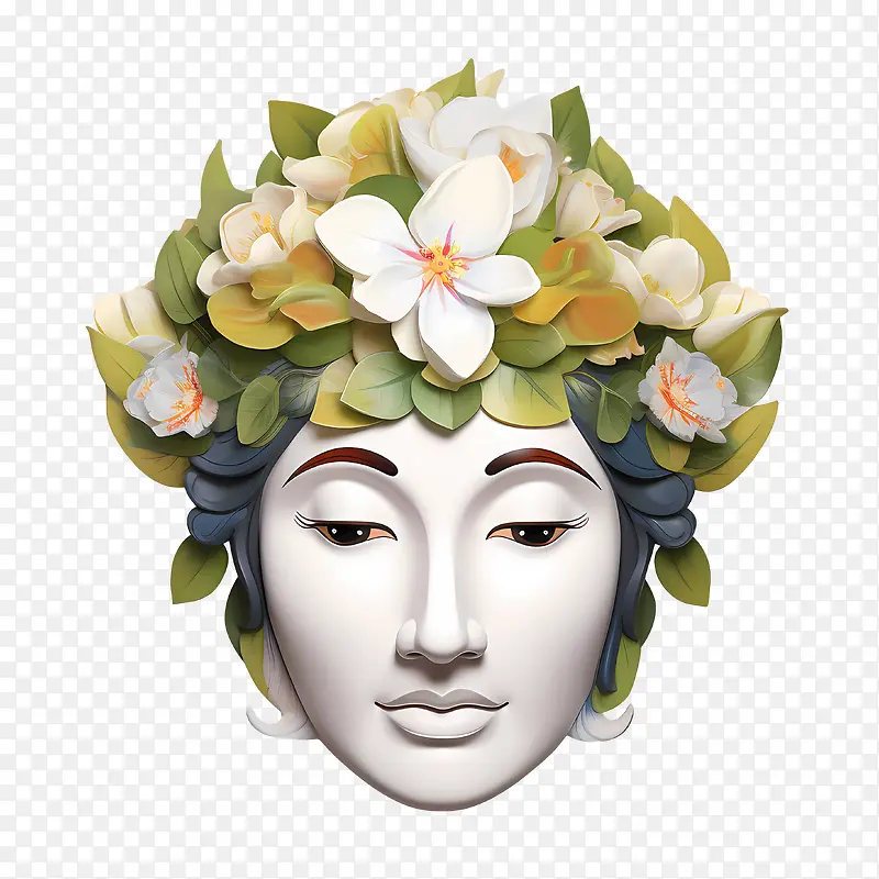 抽象脸-抽象脸肖像脸女人花卉头饰