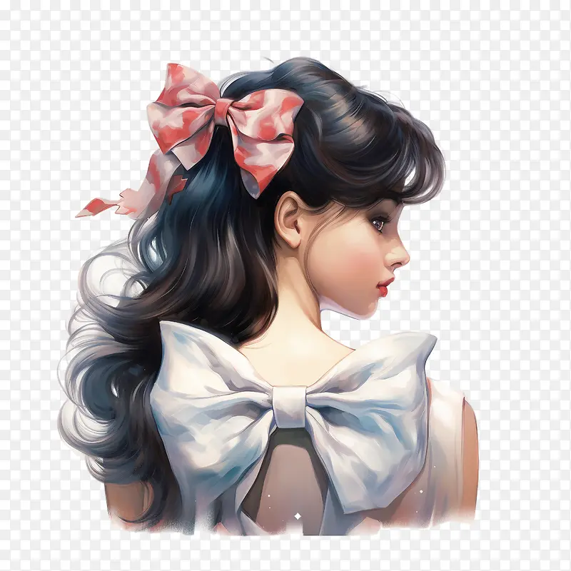 国际蝴蝶结日-国际蝴蝶结日女孩白色礼服蝴蝶结长发