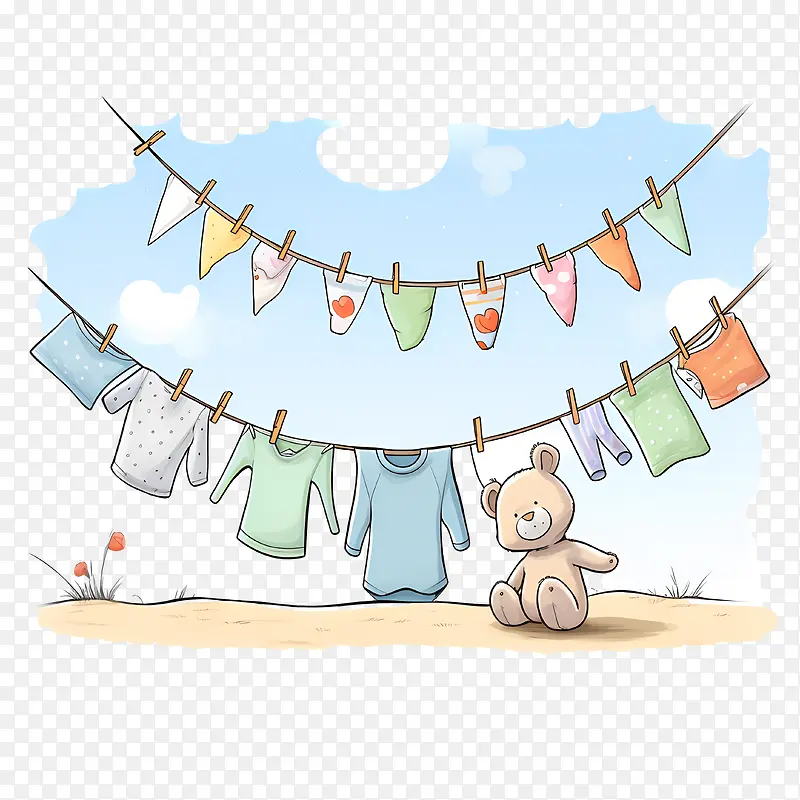 挂衣服——挂衣服婴儿衣服挂在晾衣绳上棉质晾衣绳