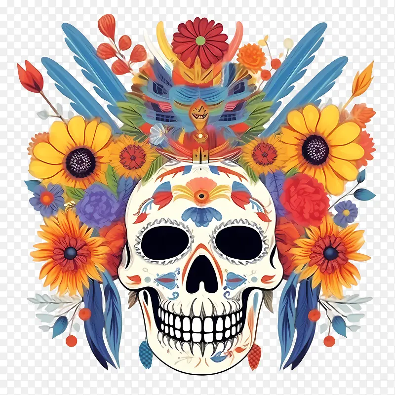 亡灵节——亡灵节diadelosmuertos头骨七彩花朵