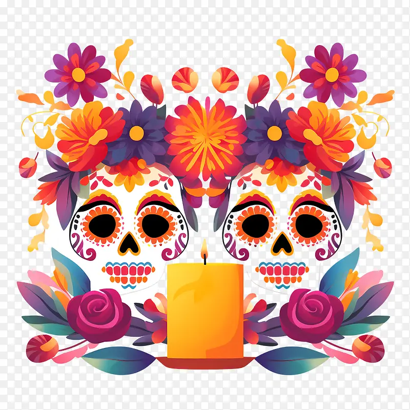 蜡烛-蜡烛亡灵节diadelosmuertos头骨花