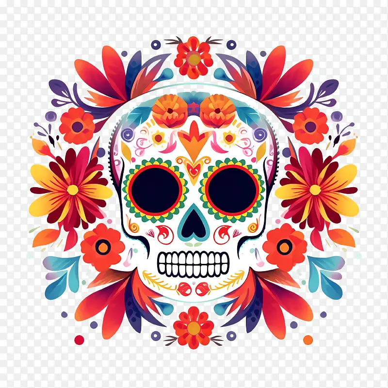 亡灵节——亡灵节diadelosmuertos多彩糖头骨花卉