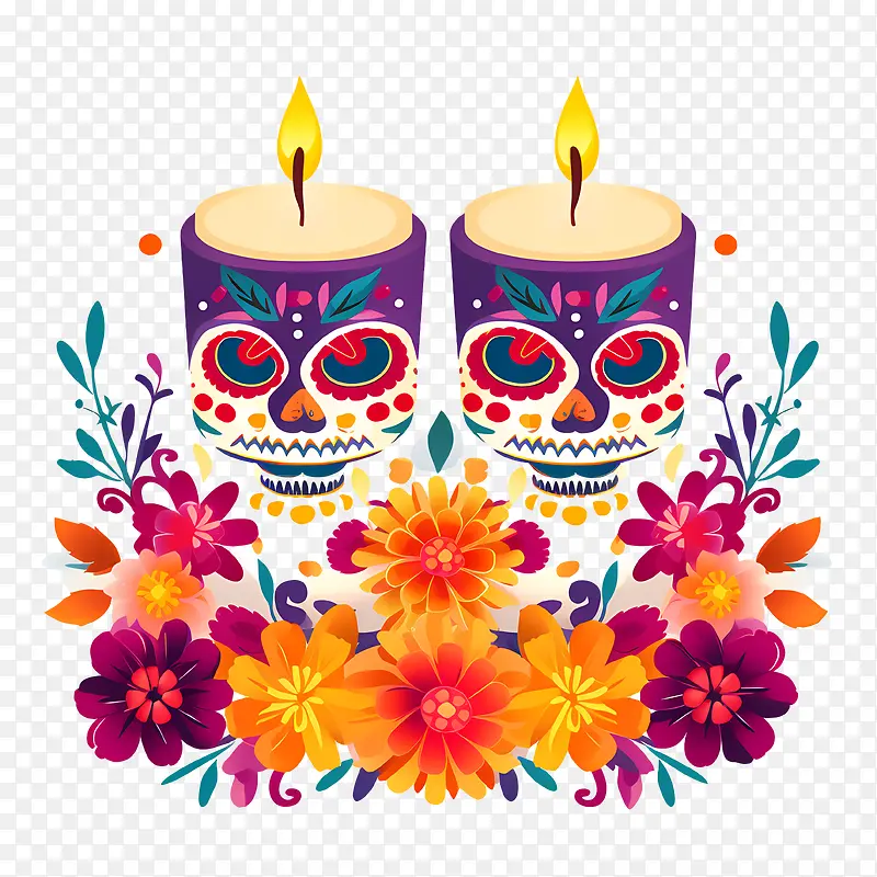 蜡烛-蜡烛亡灵节diadelosmuertos花卉头骨