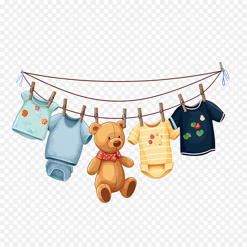 挂衣服——挂衣服婴儿衣服挂在晾衣绳上的T恤睡衣