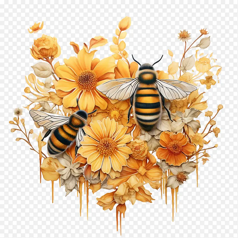 世界蜜蜂日-世界蜜蜂日蜜蜂花黄色滴水