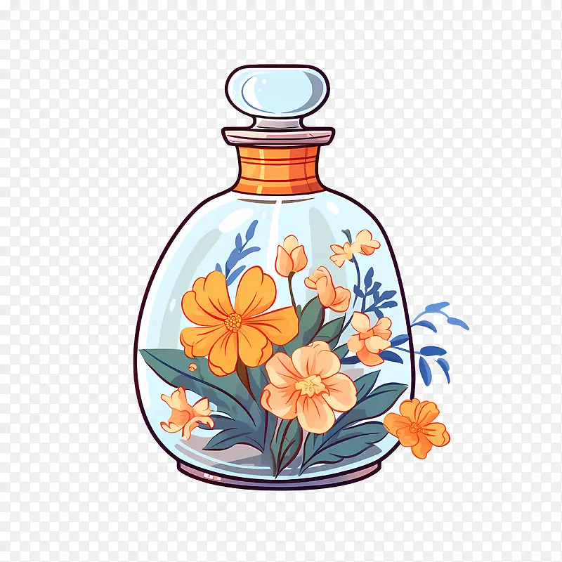 香水瓶-香水瓶香水瓶玻璃瓶鲜花水彩