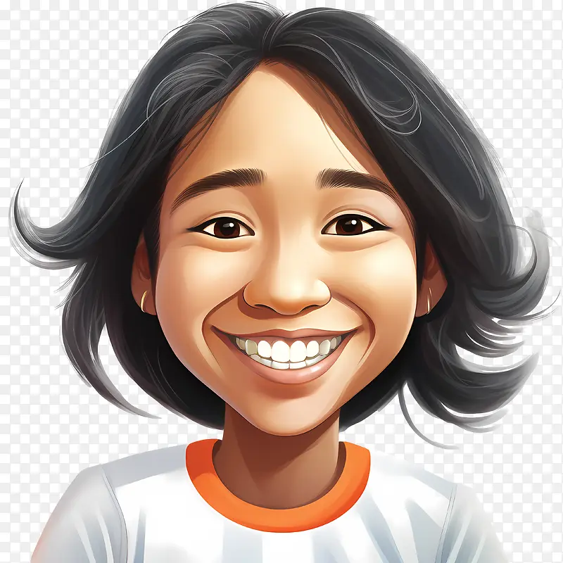 微笑的女孩-微笑的女孩世界微笑日微笑的女人白衬衫橙色和黑色条纹