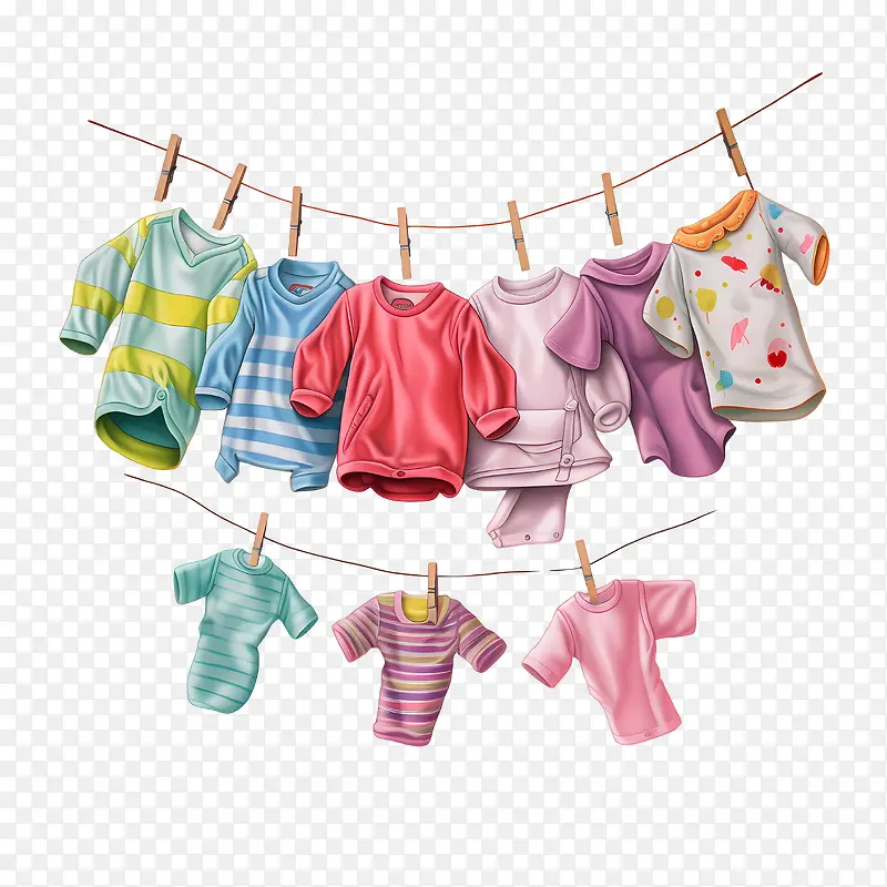 挂衣服——挂衣服婴儿衣服挂在晾衣绳上婴儿衣服晾衣绳