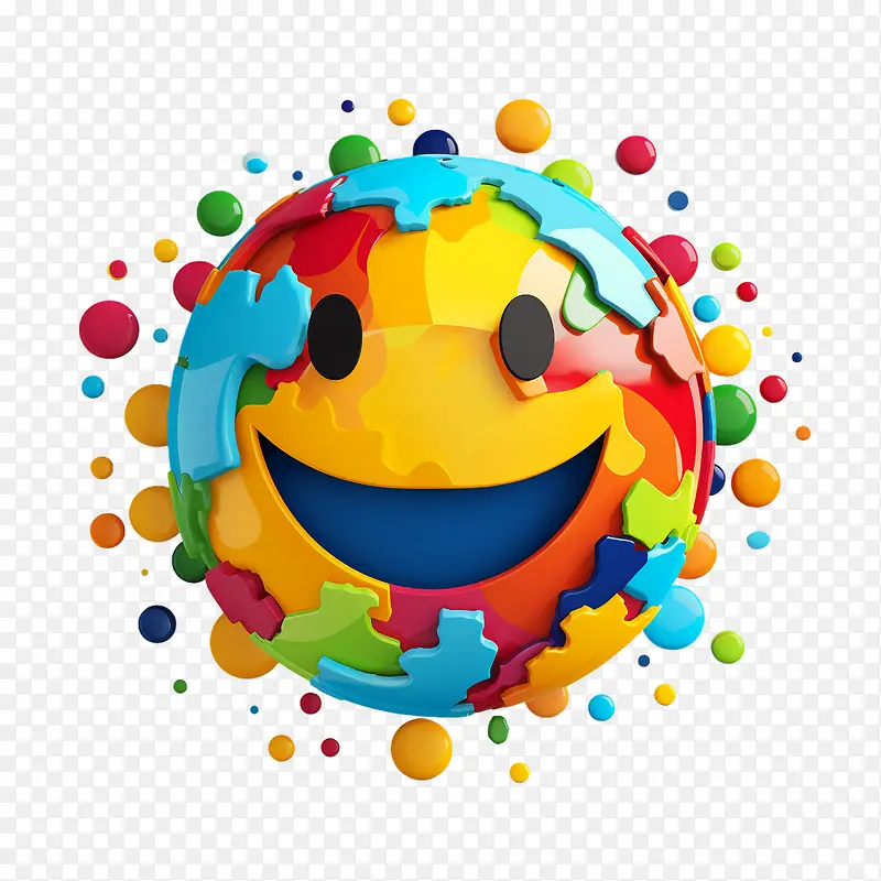 世界微笑日-世界微笑日笑脸表情符号地球多彩