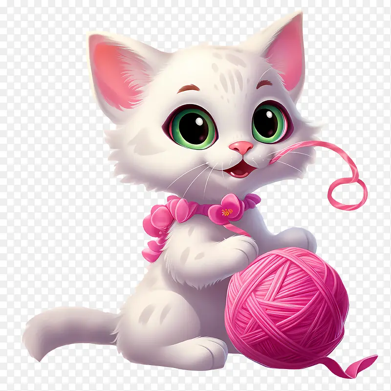 猫玩毛线球-猫玩毛线球猫白猫小猫粉红毛线