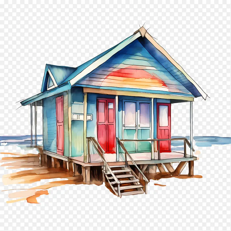 海滩小屋-海滩小屋海滨别墅水彩多彩舒适