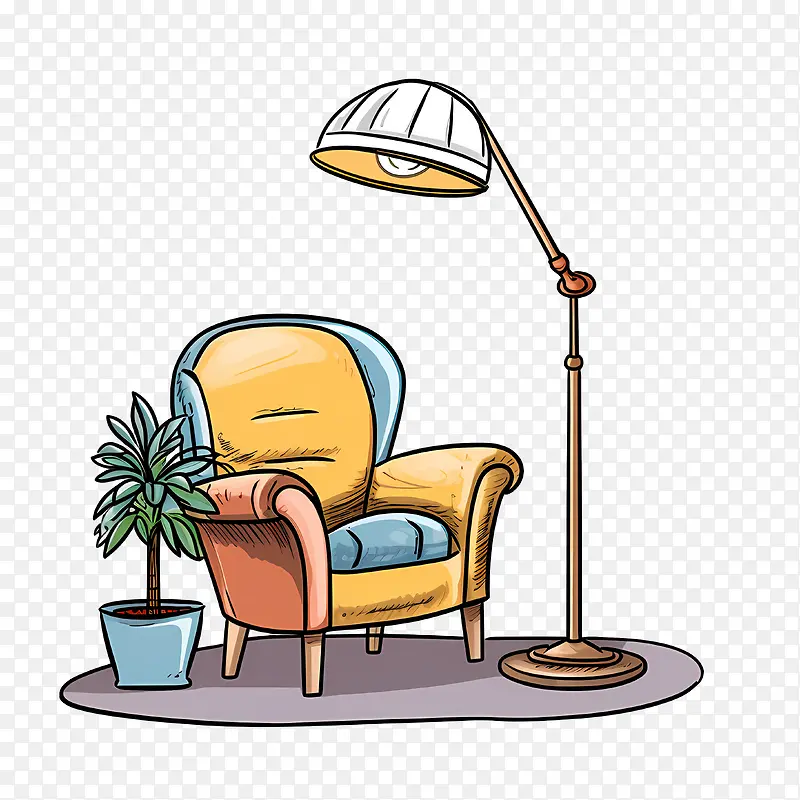 沙发和灯-沙发和灯灯扶手椅植物桌子
