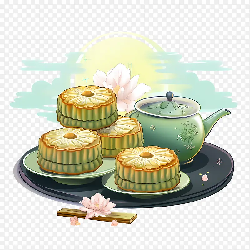 绿色月饼-绿色月饼糕点蛋糕馅饼甜点