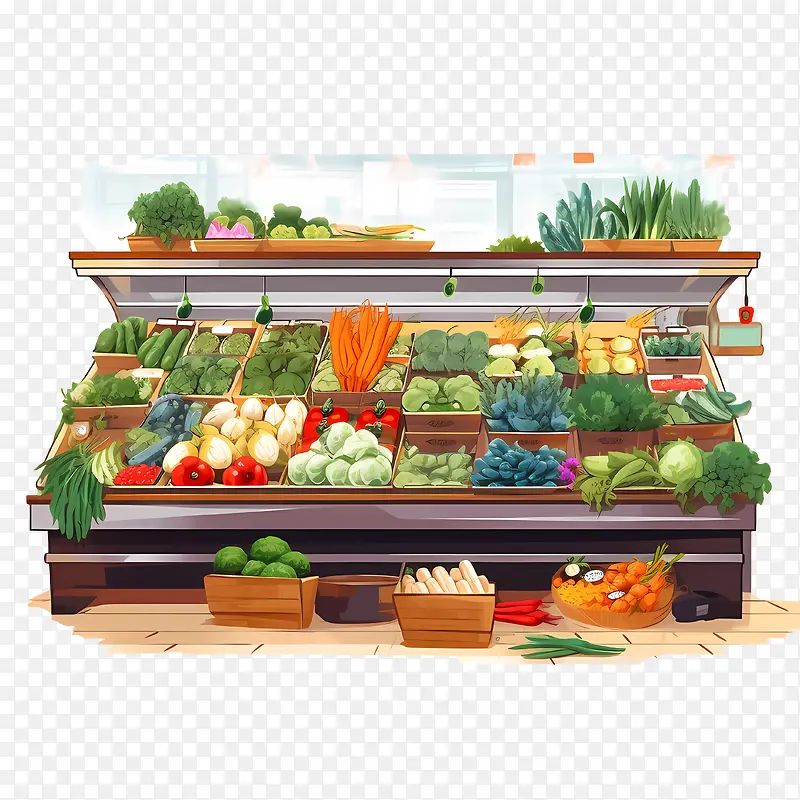 素食市场-素食市场水果和蔬菜杂货店农产品摊位展示