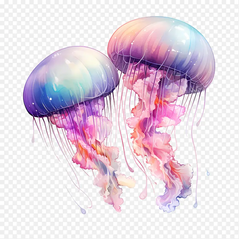 世界水母日-世界水母日水母水彩霓虹灯颜色水下