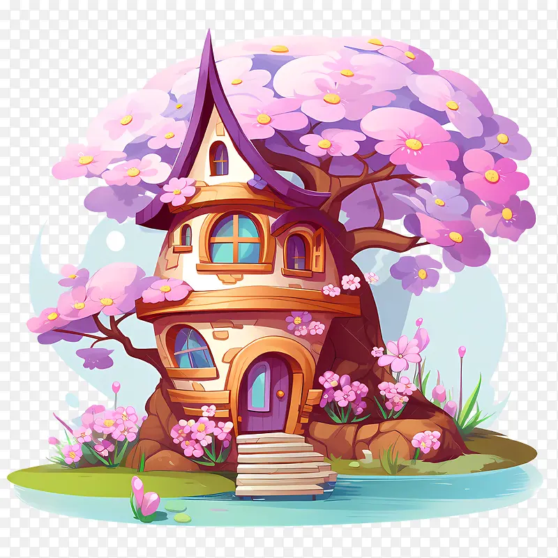 童话屋-童话屋屋树樱花粉色