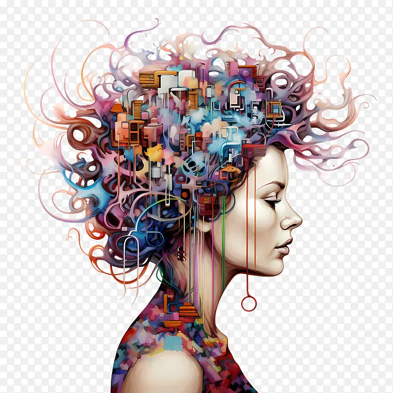 训练你的大脑日-训练你的大脑日女人抽象彩色头发