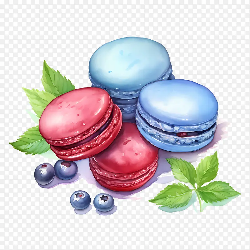 马卡龙日-马卡龙日水彩马卡龙蓝莓食品