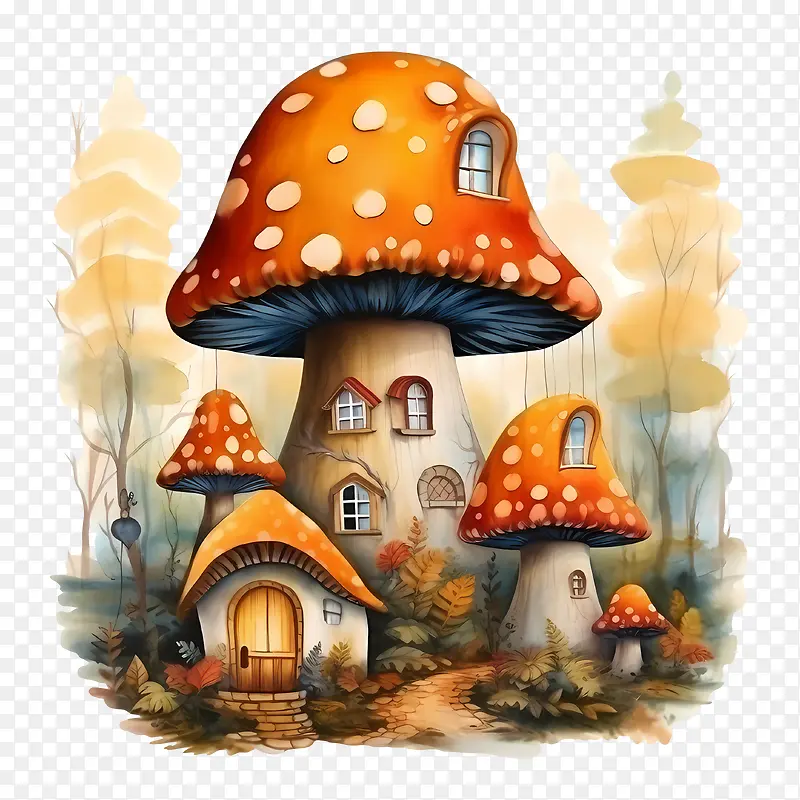 蘑菇屋-蘑菇屋蘑菇童话幻想水彩