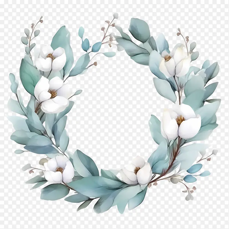 桉树花圈-桉树花圈花圈花卉水彩蓝色