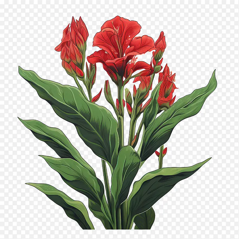 美人蕉-美人蕉红色花朵植物绿色