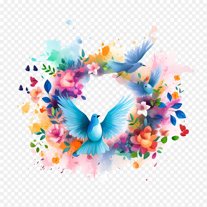 世界和平日-世界和平日和平日蓝色鸟花水彩