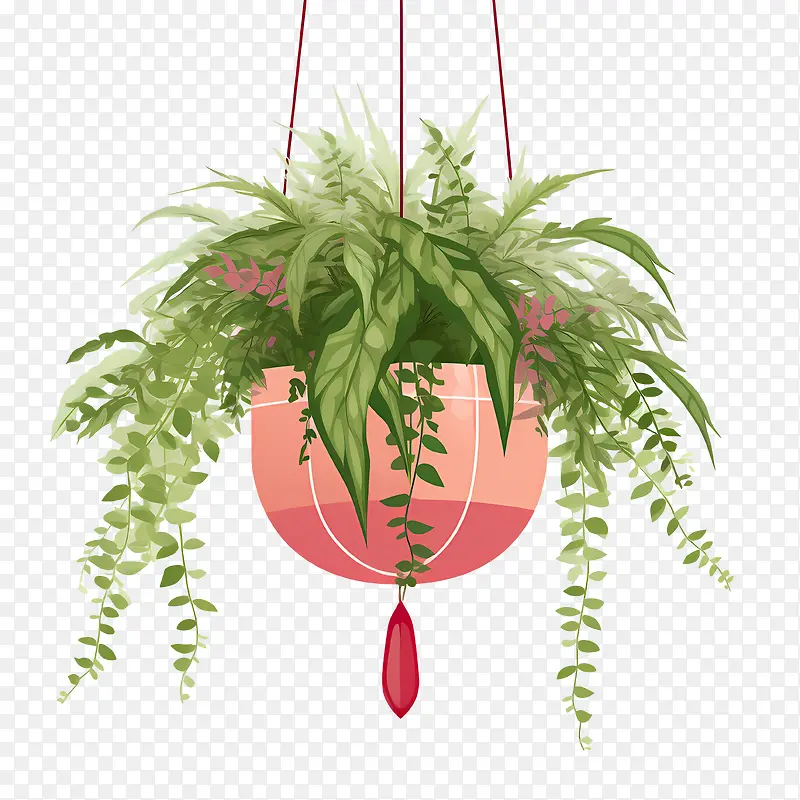 带盆悬挂植物-带盆悬挂植物盆栽悬挂植物喷壶绿叶植物