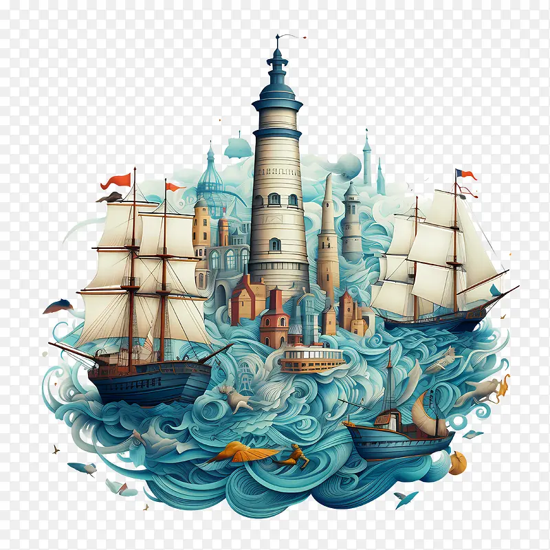 世界海事日-世界海事日灯塔帆船海浪