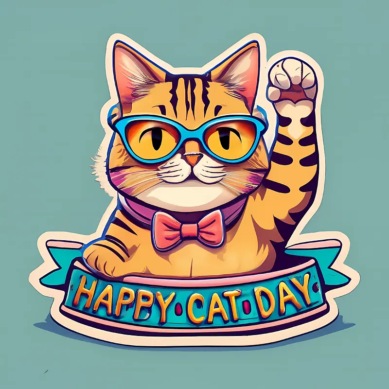 全球猫日-全球猫日快乐猫日戴眼镜的猫打领结的猫快乐猫图形