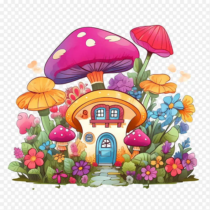 蘑菇屋-蘑菇屋蘑菇屋奇幻插画异想天开的设计卡通插画