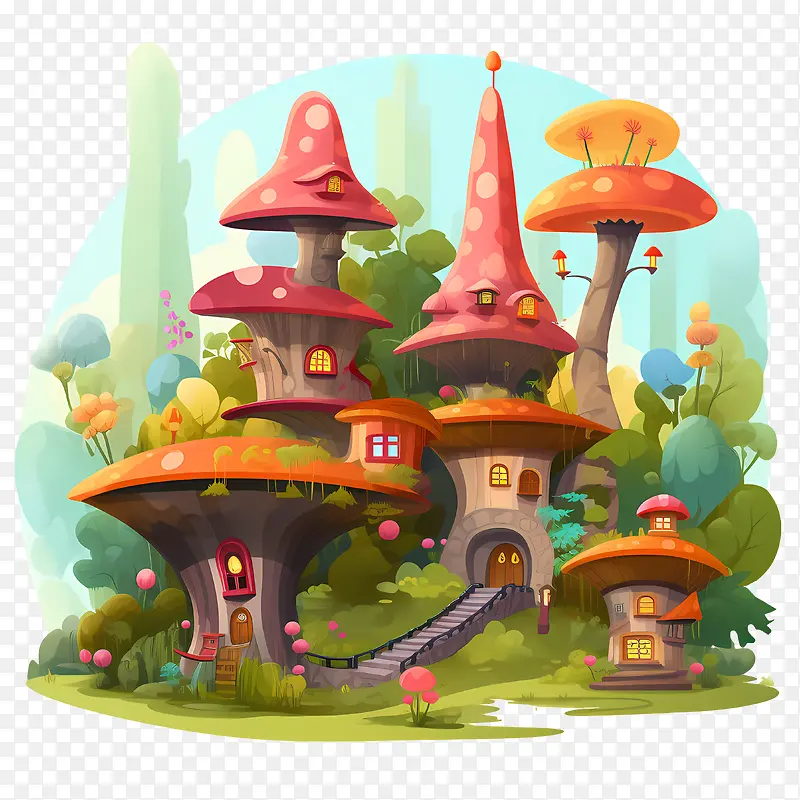 蘑菇屋-蘑菇屋蘑菇村童话屋卡通奇幻异想天开的建筑