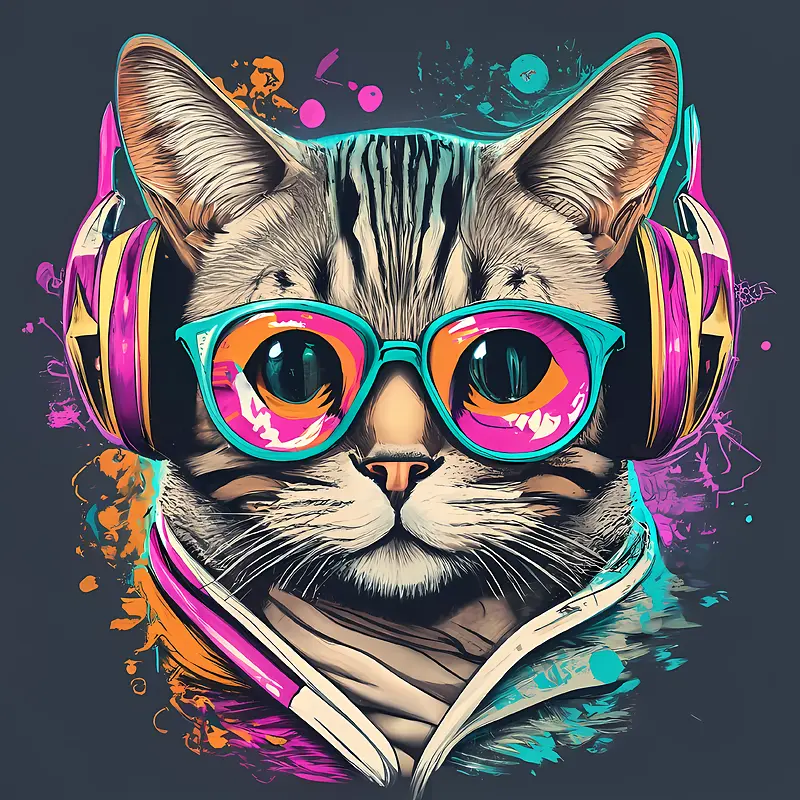 全球猫日-全球猫日猫时髦太阳镜音乐