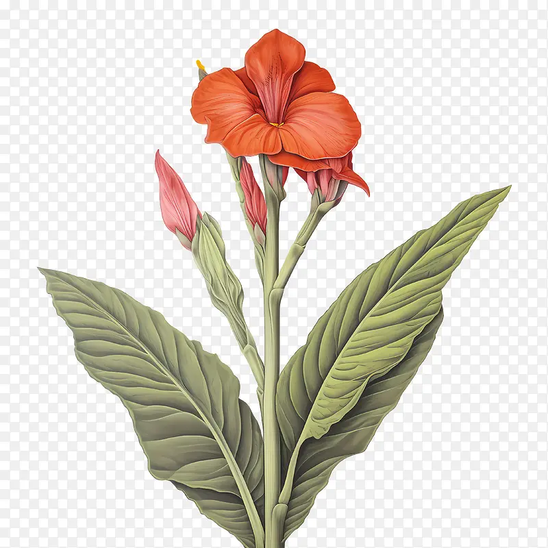 美人蕉-美人蕉橙色花朵华丽绽放充满活力的花瓣充满活力的色彩